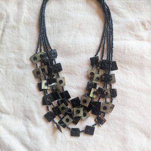 Multi Strand Necklace with Grey and Shell Beads